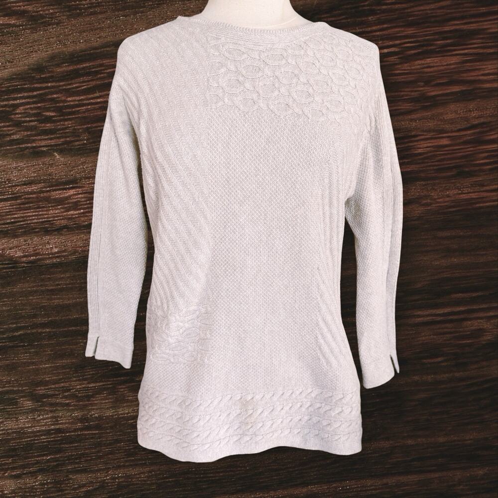 J Jill Sweater Sz XS Womens 20.5" Bust Ivory Cable Knit Long Sleeve Cotton Blend